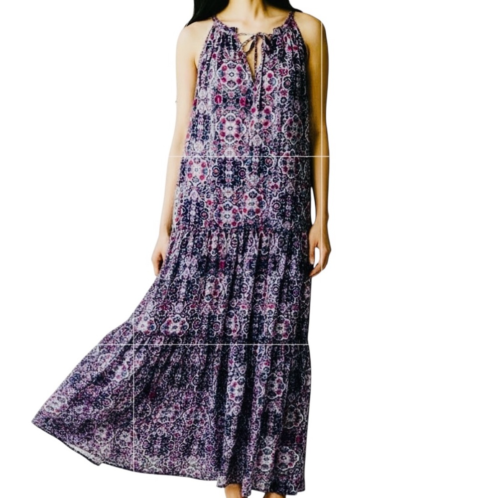 Anthro Anthropologie Drew NWT Medallion Print Boho Tiered Maxi Dress Small